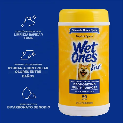 Vista 2 de Wet Ones Toallitas desodorizantes para perros para mascotas, salpicaduras