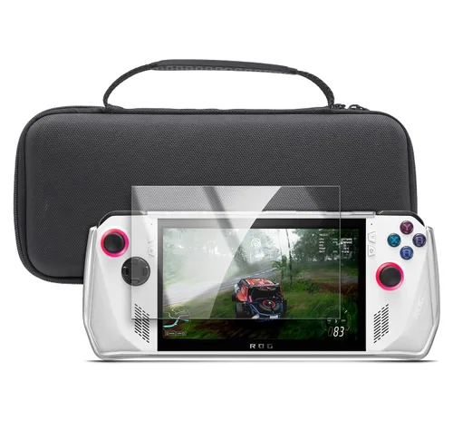 Vista 9 de ENCASED Paquete de accesorios 3 en 1 Asus ROG Ally – Funda de agarre transparente con protector de pantalla de vidrio templado y bolsa de transporte