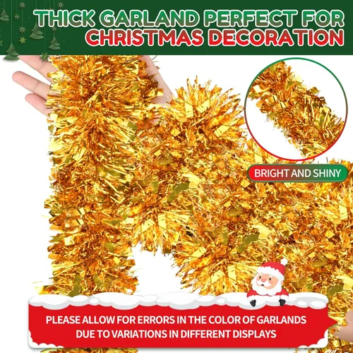 Vista 3 de Guirnalda de oropel de Navidad de 33 pies, guirnalda gruesa de oropel para decoración del árbol de Navidad, guirnalda metálica para Navidad