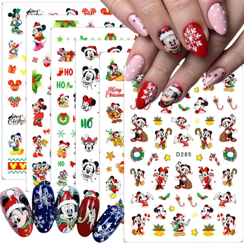 Vista 10 de 8 hojas de calcomanías navideñas para decoración de uñas, calcomanías de dibujos animados 3D con diseños de árboles de guirnalda de Navidad