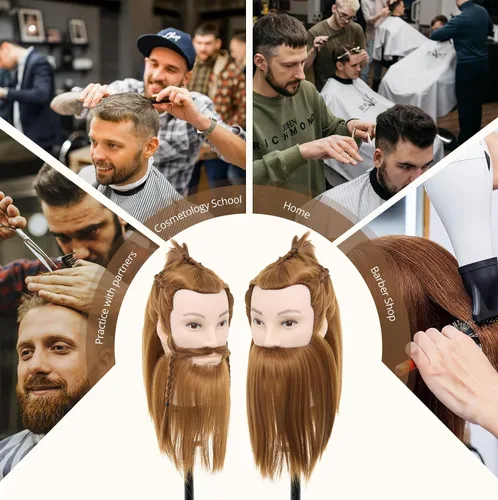 Vista 8 de Cabeza de maniquí masculino con cabello, cabeza de maniquí de peluquero de 10 pulgadas, cabeza de maniquí de peluquería de cosmetología para Marrón