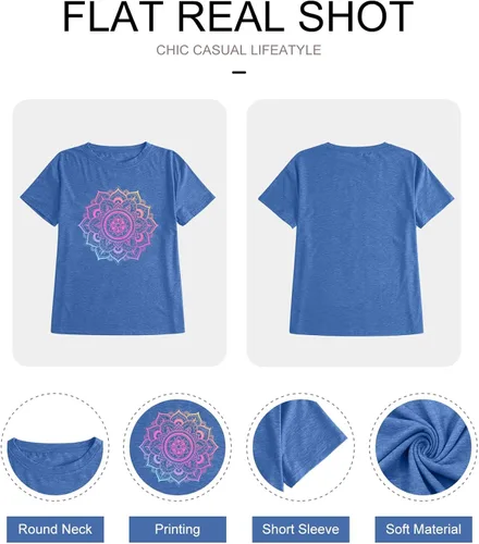 Vista 6 de Camiseta de verano para mujer con diseño de girasol y rayos de sol estampados para mujer