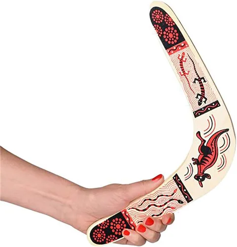 Vista 4 de ArtCreativity Boomerang de madera, juego de 2, boomerang clásico de retorno para niños con obras de arte coloridas, boomerangs para adultos