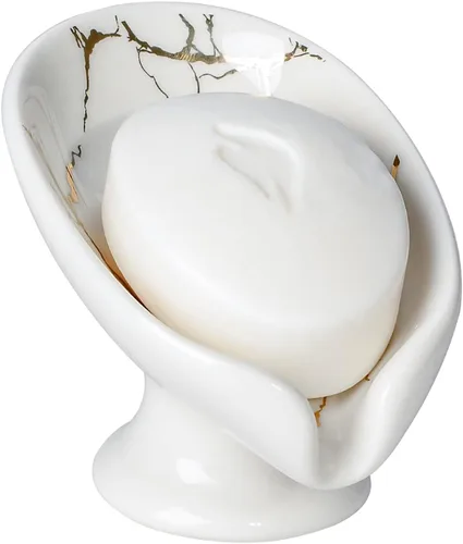 Vista 12 de Jabonera, Jabonera Autodrenante para Barra de Jabón para Fregadero de Baño, Jabonera de Cerámica con Forma de Hoja y Drenaje, Jabonera de Porcelana