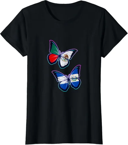 Vista 35 de Raíces biculturales de El Salvador y México. Versión mariposa Camiseta, Negro