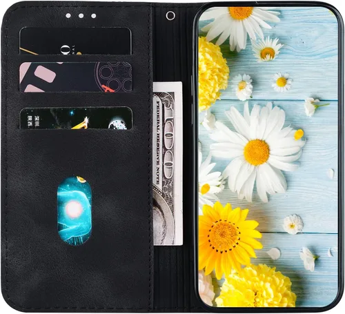 Vista 2 de Compatible con Tecno Spark Go 1 4G Flip Kickstand Cover Compatible con Tecno Pop 9 Pro Card Slot Wallet Case Funda Negro