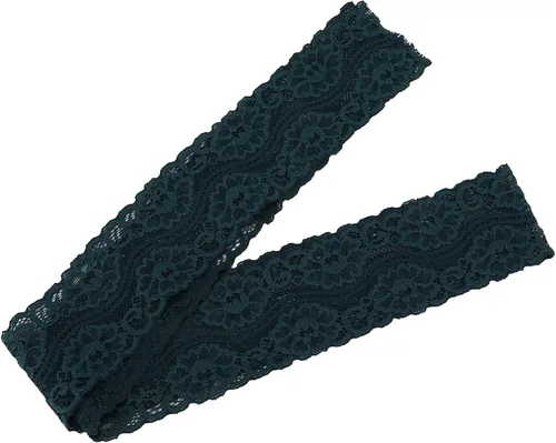 Vista 5 de Cinta de encaje elástica con patrón ovalado vintage de 2 pulgadas de ancho, 10 yardas de ancho, cinta de encaje verde oscuro, cómoda para ropa