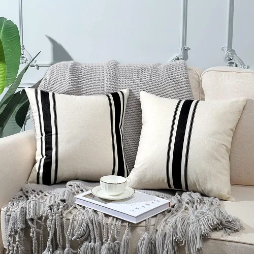 Vista 5 de OTOSTAR Paquete de 2 fundas de almohada decorativas impermeables para exteriores de 16x16 pulgadas, fundas de almohada de lino geométrico, fundas