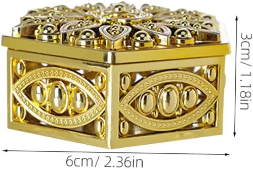 Vista 8 de Garneck 12 cajas de dulces hexagonales huecas clásicas doradas hexagonales caladas, caja de plástico para baratijas, cajas de regalo pequeñas