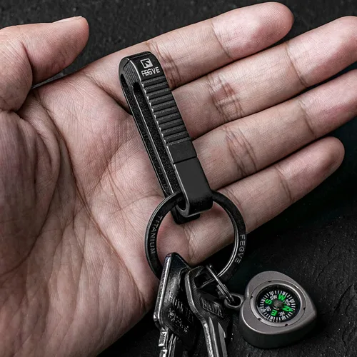 Vista 7 de FEGVE Llavero para cinturón, clip de titanio para cinturón con llavero para llaves, gancho para llavero para hombres y papá (negro - RK1)