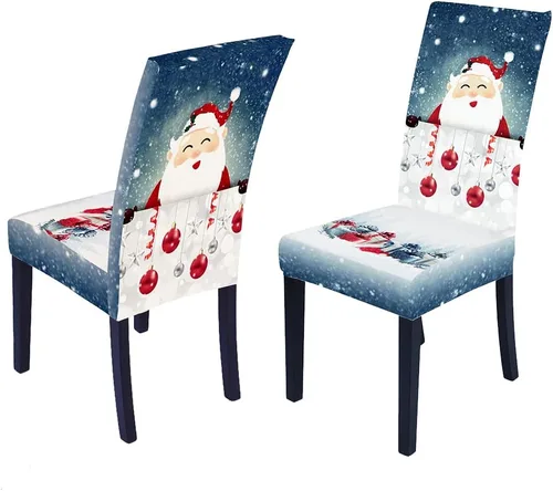 Vista 33 de XMNTG Juego de 6 fundas para sillas de Navidad, con estampado de ciervos, decoración de Navidad, fundas extraíbles para sillas antideslizantes Negro