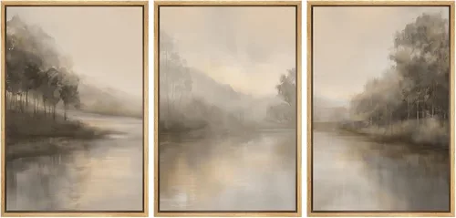 Vista 281 de SIGNFORD - Set de obras de arte en lienzo enmarcado para pared, ilustraciones abstractas de neblina del desierto en tonos neutros beige y marrón
