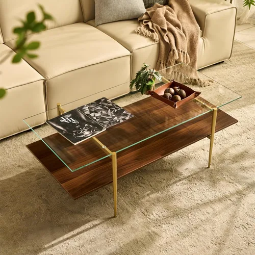 Vista 8 de Saint Mossi - Mesa de café moderna para sala de estar, mesa de café redonda de mediados de siglo, mesa central de 2 niveles para espacios pequeños