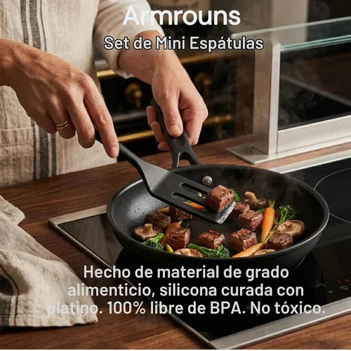 Vista 4 de Juego de 2 espátulas para servir de silicona, espátula ranurada resistente al calor, para cocinar en la cocina. (negro)
