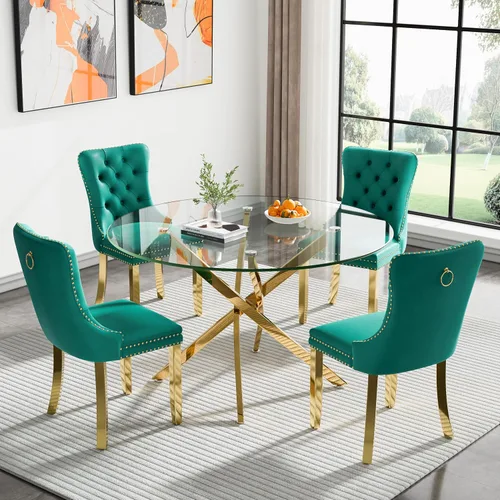 Vista 24 de Juego de mesa de comedor SSLine moderno de 3 piezas con mesa redonda de vidrio para 2, lujosa mesa de comedor circular de 36" con tapa de vidrio