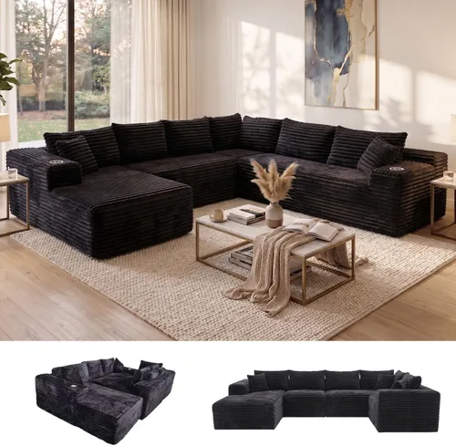 Vista 26 de Sofás seccionales de nube de gran tamaño para sala de estar, sofá modular de 7 plazas en forma de U de 122 pulgadas con diván, asiento profundo