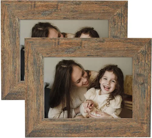 Vista 2 de Frametory, Marco de fotos de 5 x 7 pulgadas, estilo de grano envejecido, marcos para fotos o fotos de 5 x 7, diseño de moldeado ancho con vidrio