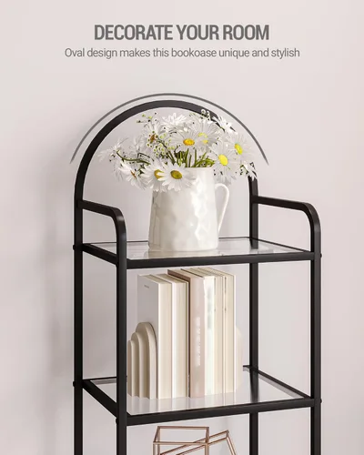 Vista 4 de Hzuaneri Estantería de vidrio templado, estantería delgada para dormitorio, baño, oficina en casa, marco de acero, negro de 6 niveles BC10601B