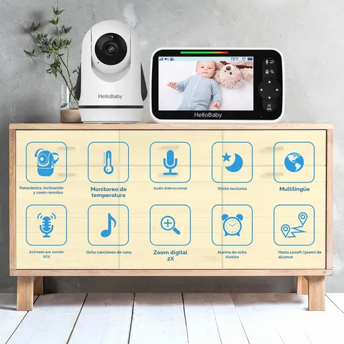 Vista 2 de HelloBaby Monitor de bebé sin WiFi de 5 pulgadas con cámara y audio