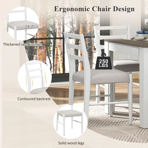 Vista 5 de Juego de mesa de comedor de madera de 7 piezas, mesa extensible multifuncional con hojas de 12 pulgadas y 2 cajones, 6 sillas de comedor con cojín