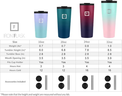 Vista 2 de IRON °FLASK Taza clásica - Botella de agua de acero inoxidable aislada al vacío, de doble pared, taza para beber, taza de viaje aislada