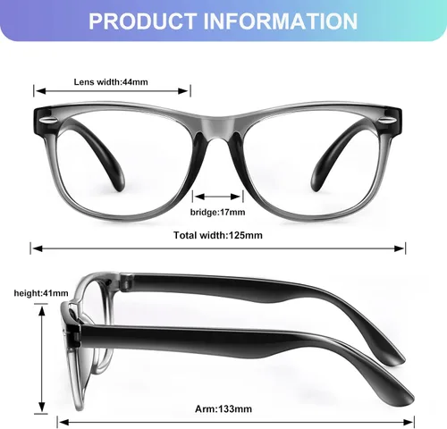 Vista 2 de Okany Gafas de luz azul para niños, paquete de 3 lentes de bloqueo de luz azul para adolescentes, niños y niñas de 3 a 10 años, pantalla de Gris