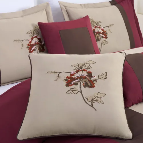 Vista 4 de Chezmoi Collection Vienna - Juego de edredón floral bordado de 7 piezas (tamaño matrimonial, marrón burdeos)