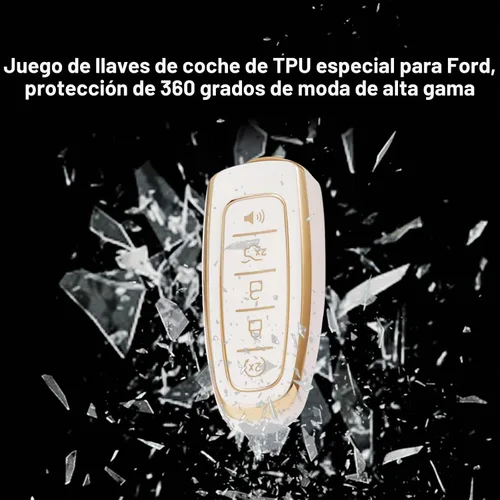 Vista 4 de Vrasly Compatible con funda para llavero Ford con cordón para llavero, fundas de repuesto de TPU suave para Ford C-Max Edge Escape Expedition Blanco