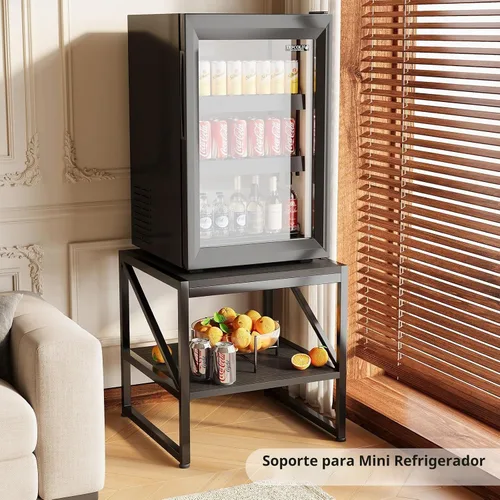 Vista 3 de Mesa auxiliar con estación de carga, mesa auxiliar cuadrada de 20 pulgadas con puertos USB y tomas de corriente, mini soporte para refrigerador
