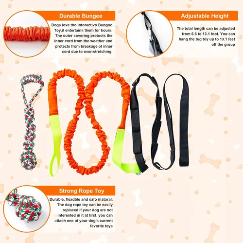 Vista 2 de Juguete elástico para exteriores, juguete colgante para perro, cuerda interactiva de juego de ejercicio y correa con juguete de cuerda masticable