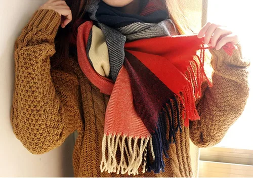 Vista 5 de YSense Women's Long Plaid Blanket Chunky Oversized WinterFall Warm Scarf Big Tartan Scarves Wrap Shawl Gifts