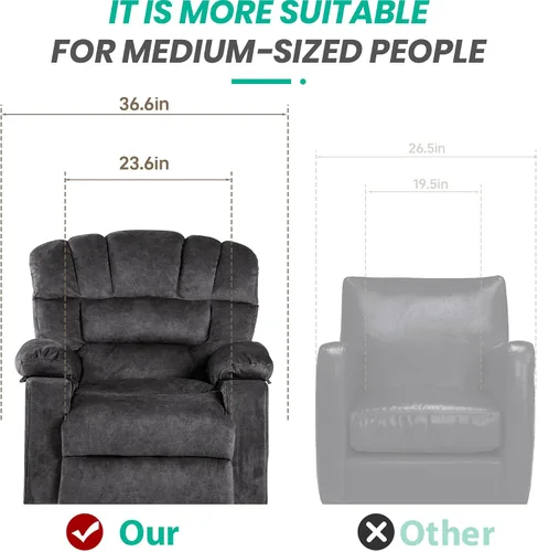 Vista 3 de Silla reclinable moderna ergonómica de un solo sofá, asiento de salón, reclinables por gravedad, relleno de espuma