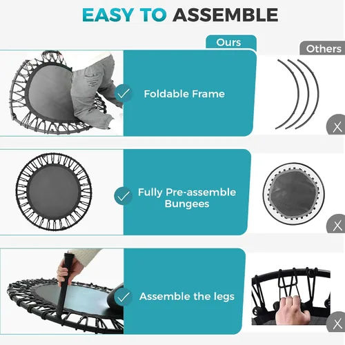 Vista 8 de Trampolín de rebote de 40 pulgadas/48 pulgadas para adultos con cuerdas elásticas, rebote de ejercicio para adultos para entrenamiento en interiores