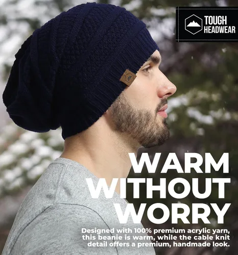 Vista 22 de Slouchy Cable tejido Gorro de lana por Tough Headwear – Gorro de lana de gran tamaño Sombreros Gorros Graves Sombreros Para Hombres y Mujeres