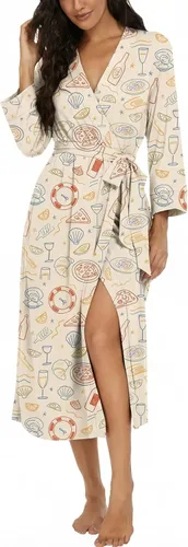 Vista 65 de VINTATRE Bata tipo kimono para mujer, bata larga de punto, ligera, suave, ropa de dormir con cuello en V, casual, ropa de descanso para mujer Verde