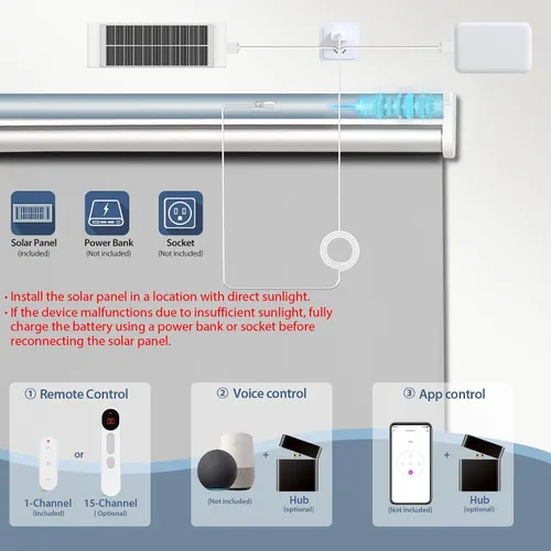 Vista 2 de Persianas eléctricas opacas motorizadas con control remoto, panel solar, compatibles con Alexa, color gris, 24 x 72 pulgadas