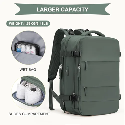 Vista 6 de coowoz Mochila de viaje grande para mujeres y hombres, mochila de mano, mochila de senderismo, impermeable, mochila deportiva al aire libre, mochila