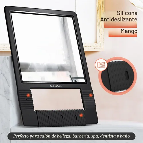 Vista 2 de TASALON Espejo de mano irrompible con mango de silicona, negro