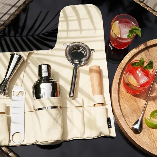 Vista 6 de Viski Juego de 6 piezas de barman de viaje, mezcladores de bebidas para cócteles, artículos esenciales de regalo: coctelera clásica de zapatero