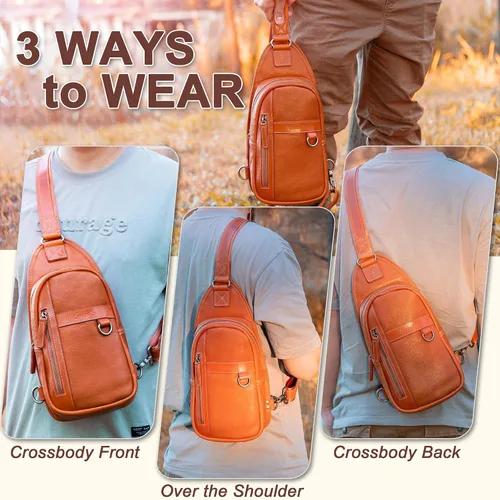 Vista 2 de CENUNCO Geniune - Bolso bandolera de cuero para hombres y mujeres, bolso cruzado para el hombro, mochila para el pecho