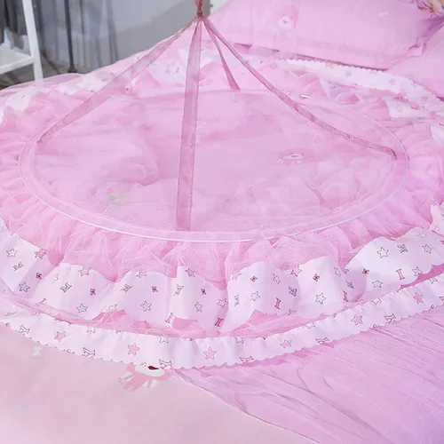 Vista 6 de Sorandy Cortina de cama de princesa de encaje con toldo redondo para cama de niños, cúpula universal para colgar en la cama, decoración