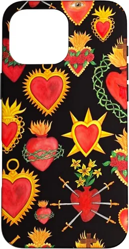 Vista 19 de iPhone 14 Pro Max Hearts Mexican Days of the Dead Latina Milagros Folk Art Fun Case