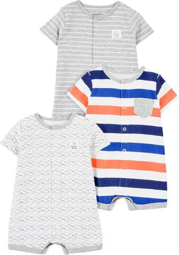 Vista 9 de Simple Joys by Carter's Baby 3-Pack Snap-up Rompers Rayas marinas/Construcción roja/Cocodrilo blanco