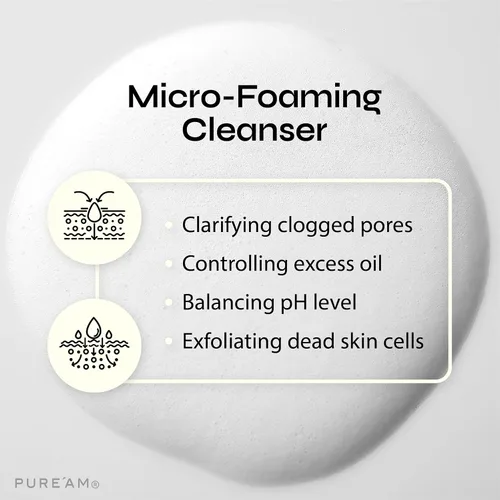 Vista 3 de PURE'AM - Lavado facial suave con aminoácidos, ácido salicílico - 4.05 onzas líquidas, 4.1 fl oz - Limpiador facial coreano - Clarificación, espuma