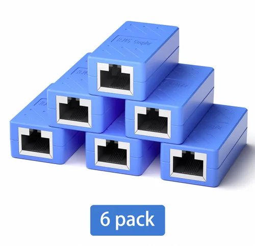 Vista 7 de Adaptador de extensor de cable Ethernet RJ45, conector LAN, acoplador de línea hembra a hembra (azul, paquete de 6)