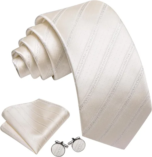 Vista 382 de Barry.Wang Juego de corbatas para hombre, corbata de seda a rayas, tejido a cuadros, gemelos formales, negocios, boda