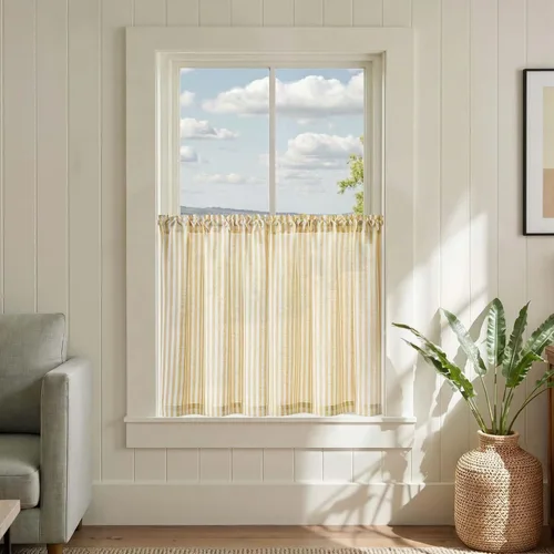 Vista 81 de Jinchan - Cortinas de lino a rayas para cocina, 24 pulgadas, beige, 2