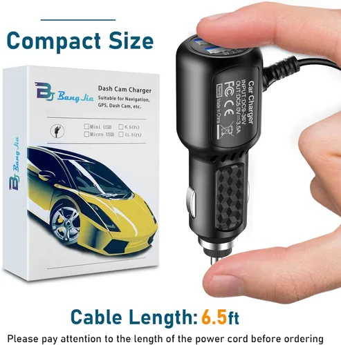 Vista 4 de Cargador de cámara para salpicadero mini USB, el mejor cargador USB dual, compatible con Gar'min, APEMAN, Rexing, Byakov, AKASO, Crosstour, Trekpow