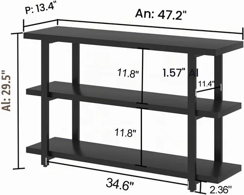 Vista 2 de FOLUBAN Mesa de entrada negra, mesas consola modernas con estantes de almacenamiento de 3 niveles para sala de estar, mesa de sofá de madera y metal