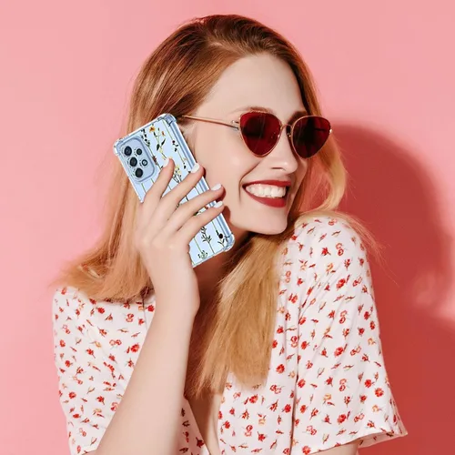 Vista 6 de Funda para Galaxy A53 5G, Samsung A53 5G SM-A536U con protector de pantalla, funda transparente con patrones de jardín de flores, funda protectora